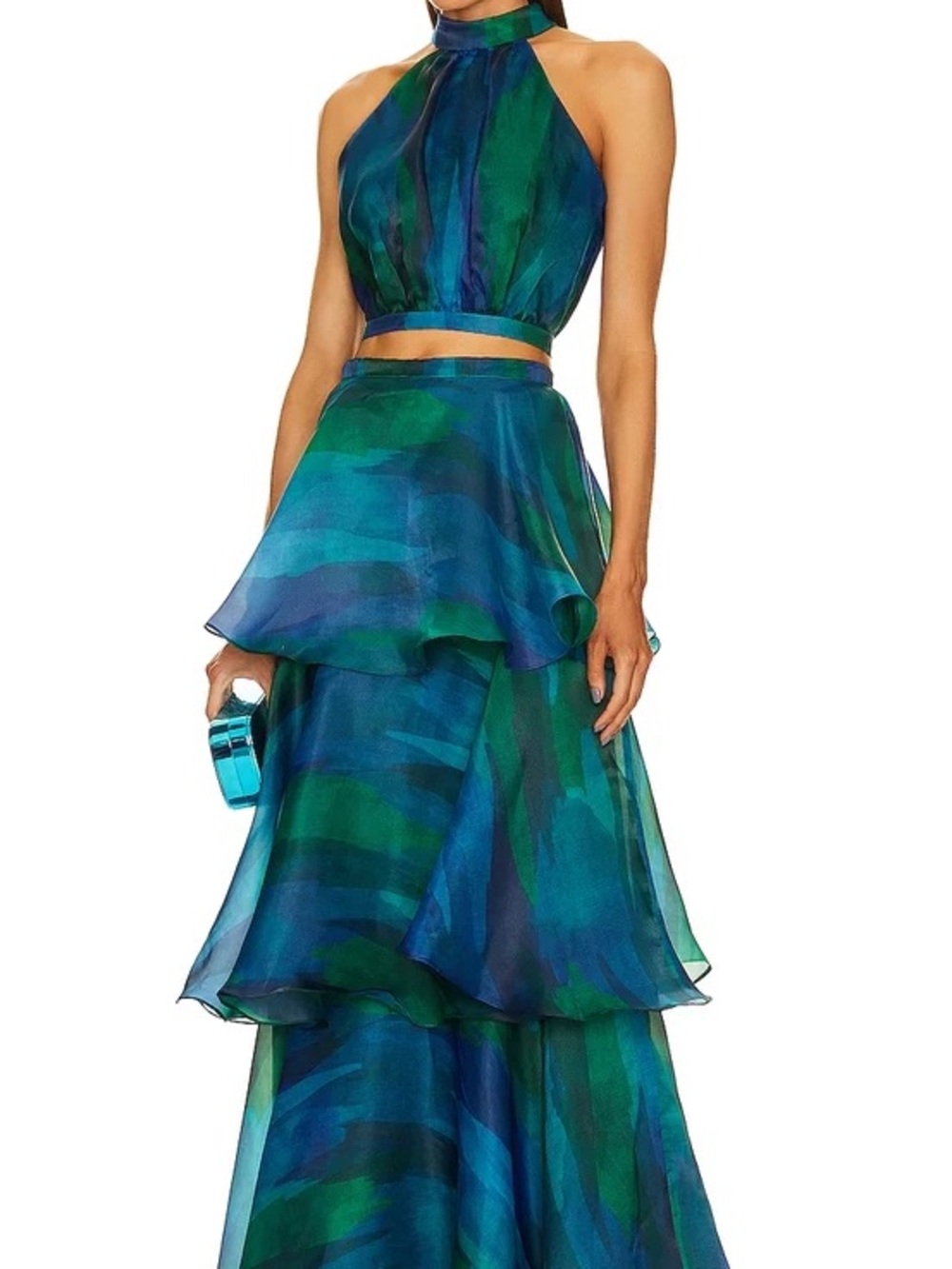 Revolve 2 piece Green Blue Halter Maxi Dress - Picture 3 of 4